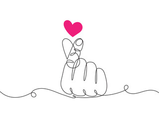 Continuous one line drawing of Love symbol illustration. Heart symbol illustration. Crossed thumb and index finger illustration eps 10