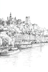 Fototapeta premium Bristol, United Kingdom, black and white pen pencil hand-drawn effect portrait drawing illustration for travel poster, card, wallpaper, backdrop or banner. Modern, clear, artistic and simple