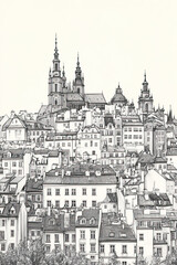 Fototapeta premium Brno, Czech, black and white pen pencil hand-drawn effect portrait drawing illustration for travel poster, card, wallpaper, backdrop or banner. Modern, clear, artistic and simple