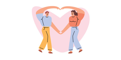 People In Love collection. Vector cartoon flat illustration of young people in actions of happiness and love sharing. 