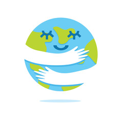 Save the planet. Cute cartoon Earth Day vector clip art illustration.