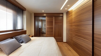 Modern Minimalist Bedroom with Wooden Interior Design
