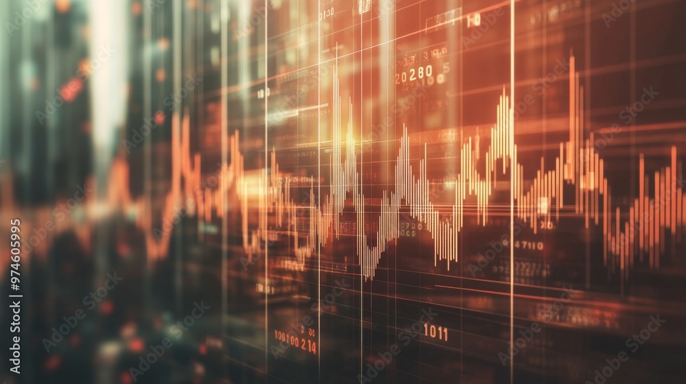 Aufkleber a high-resolution image of a business financial graph with rising lines and bars, overlaid with nume