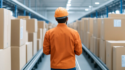 A warehouse worker inspects rows of boxes, ensuring efficient inventory management