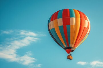 Naklejka premium A colorful hot air balloon floating against a clear blue sky