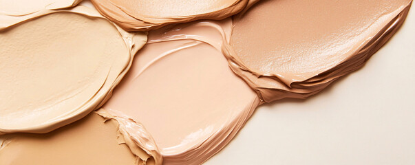 Close-up view of creamy foundation swatches in various skin tones, perfect for beauty
