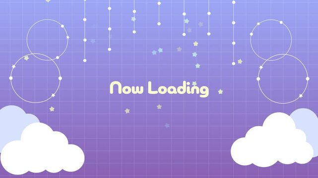 ループする星と雲の円の可愛い背景、待機画面・ロード画面、文字あり、4K、紫
