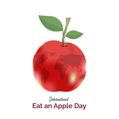 International Eat an Apple Day celebrated on each third Saturday of September. Healthy lifestyle design. Apple and world map inside design concept.