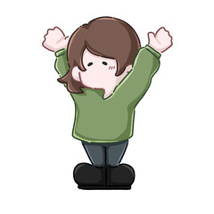 バンザイをして喜ぶ女性