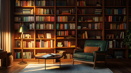 Modern Bookshelf with Comfortable Reading Chair