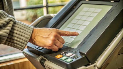 Voter Using Touchscreen Voting Machine to Cast Vote