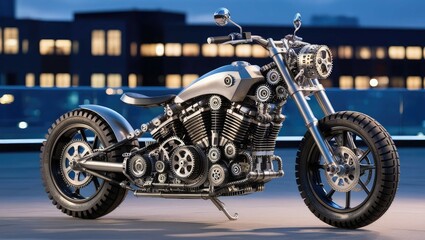 Motorcycle. Vintage gear mechanism, art and engineering combined