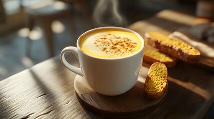 Golden Turmeric Latte with Cinnamon and Biscotti