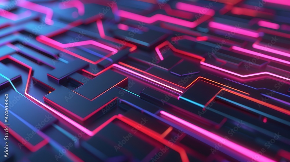 Canvas Prints futuristic urban landscape, vibrant neon lines intertwine with abstract shapes, creating a high-tech