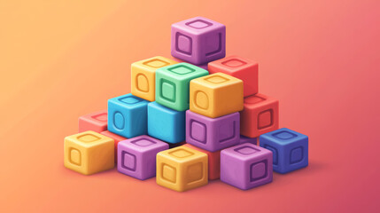 Obraz premium “Vector illustration of cute cartoon bricks, designed as colorful cubes. Ideal for toy-themed graphics and playful designs.”