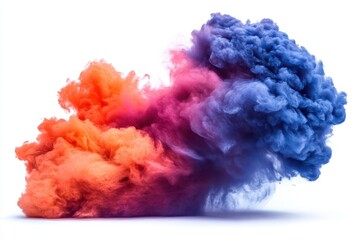 Fototapeta premium explosive cloud of vibrant colored powder against pure white background freezeframe capture of particles in midair