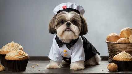 leonardo kino xl shihtzu in a baker costume