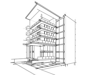 Sketch of modern building vector 3d illustration 