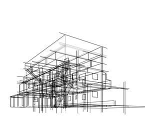 Sketch of modern building vector 3d illustration 