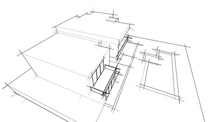 Sketch of modern building vector 3d illustration 