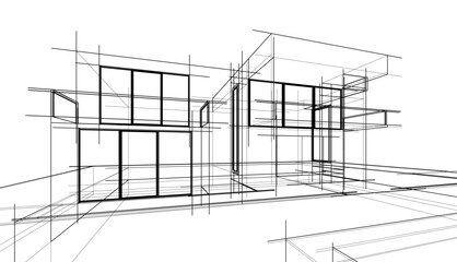 Sketch of modern building vector 3d illustration 