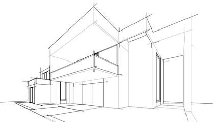 Sketch of modern building vector 3d illustration 