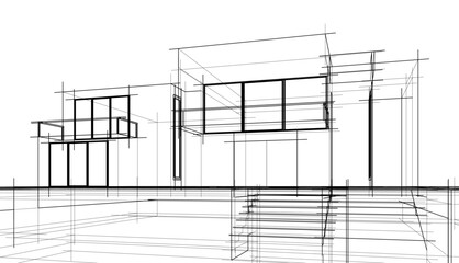 Sketch of modern building vector 3d illustration 