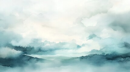 Obraz premium Soft watercolor sky with fluffy clouds in pastel hues.