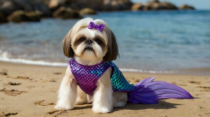 stock photography shihtzu with a mermaid costume