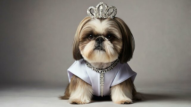 stock photography shihtzu with a supermodel costume