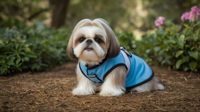 stock photography shihtzu with a zookeeper costume