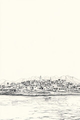 Chimbote, Peru, black and white pen pencil hand-drawn effect portrait drawing illustration for travel poster, card, wallpaper, backdrop or banner. Modern, clear, artistic and simple