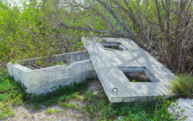 nice closeup detailed view of an old abandoned construction concrete plates,material