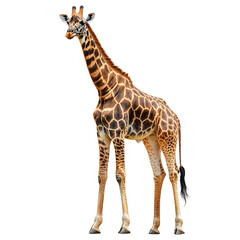 Fototapeta premium A majestic giraffe standing tall isolated white background
