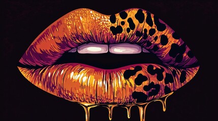 A closeup of a womans lips featuring a stylish leopard print