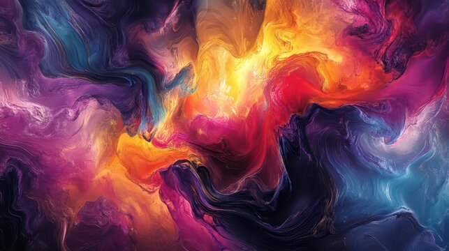 abstract digital painting with swirling nanobot pigments that continually shift and blend vibrant colors flow and morph in realtime creating an everchanging masterpiece