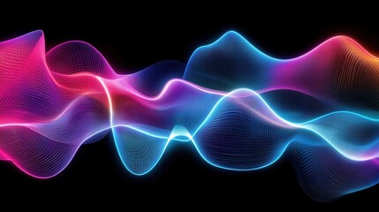 Obraz premium abstract digital waveform sculpture with flowing neon colors against a dark void representing data visualization and sound