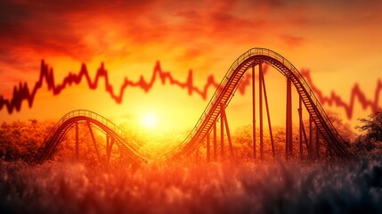 Obraz premium Rollercoaster Ride of the Stock Market During Sunset.