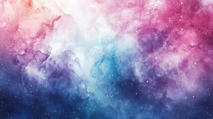 Fototapeta premium abstract watercolor galaxy spiraling across canvas vibrant nebulae blend into celestial hues creating a dreamy cosmic landscape with delicate splatters resembling distant stars