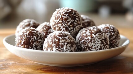 Homemade Energy Balls Coated in Coconut