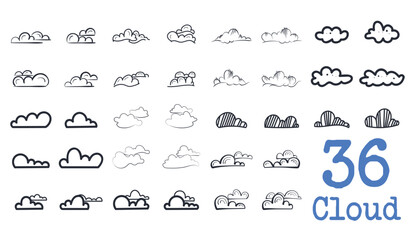 Hand drawn vector clouds different object. New creative design elements. Vector illustration.