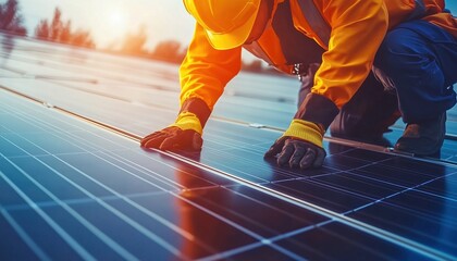 Skilled Engineering Technician Trained In Installing Solar Photovoltaic Panels System And Checking Solar Cell Installations On Factory Roofs