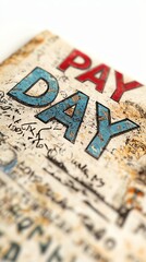 Naklejka premium Close-up of an old pay day notice capturing a nostalgic and financial theme, perfect for payroll or budgeting concepts.