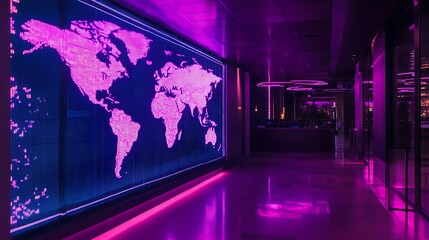 Illuminated World Map in Modern Interior Design.