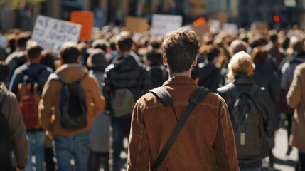 A man stands in a crowd of protesters holding a sign that says "No to a bad deal