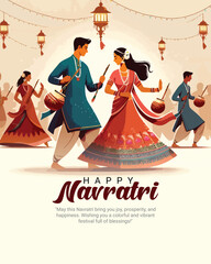 Happy Navratri and Shubh Navratri with Garba Couple celebration social media post template