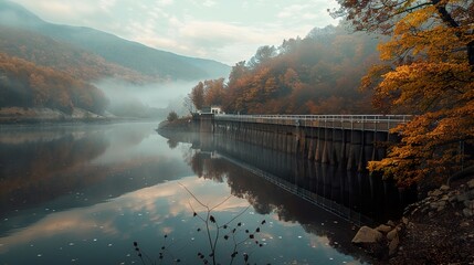 Fototapeta premium Misty Autumn Landscape with
