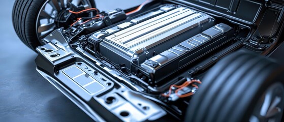 A 3D rendering of an electric car s chassis with focus on the battery's protective casing
