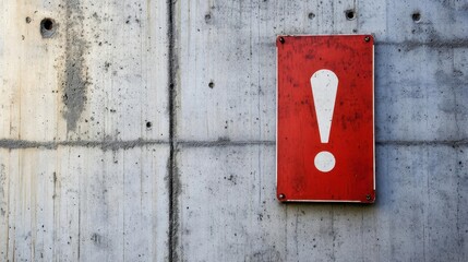 bold red warning sign with exclamation mark against textured concrete wall conveys urgent message in minimalist impactful design