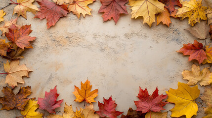 “Autumn decoration concept created from autumn leaves on a wooden background. Flat lay, top view with ample copy space.”